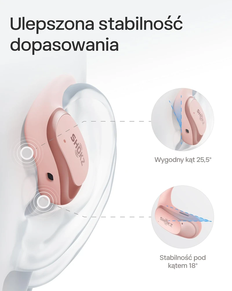 SHOKZ belaidės atviros ausų ausinės su mikrofonu, Bluetooth 5.2, IP54, OpenFit Air, rožinės