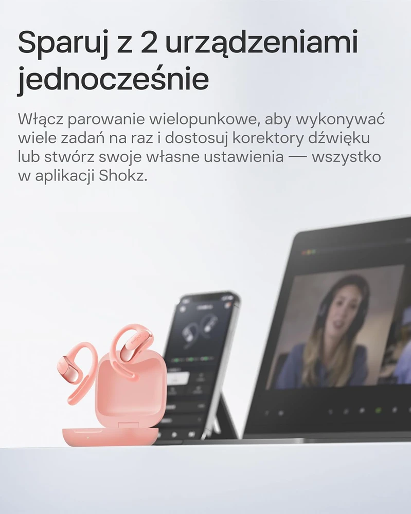 SHOKZ belaidės atviros ausų ausinės su mikrofonu, Bluetooth 5.2, IP54, OpenFit Air, rožinės