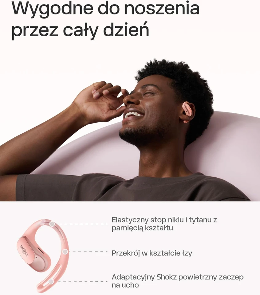 SHOKZ belaidės atviros ausų ausinės su mikrofonu, Bluetooth 5.2, IP54, OpenFit Air, rožinės