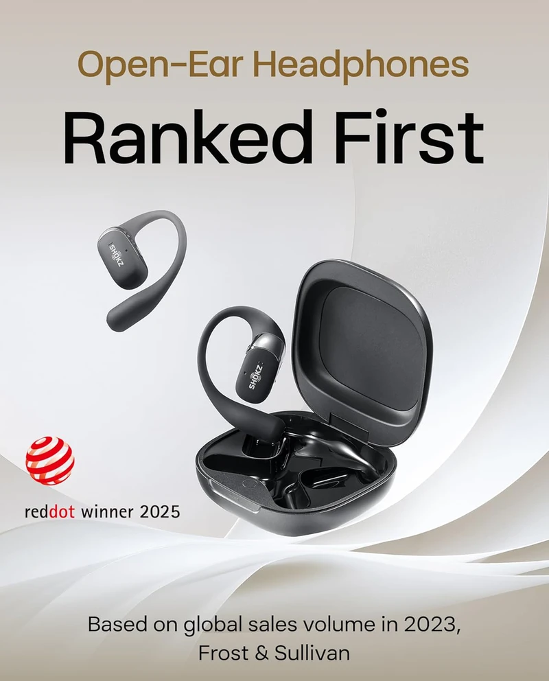SHOKZ OpenFit 2 belaidės atviros ausies ausinės su mikrofonu, Bluetooth 5.0, IP55, juodos