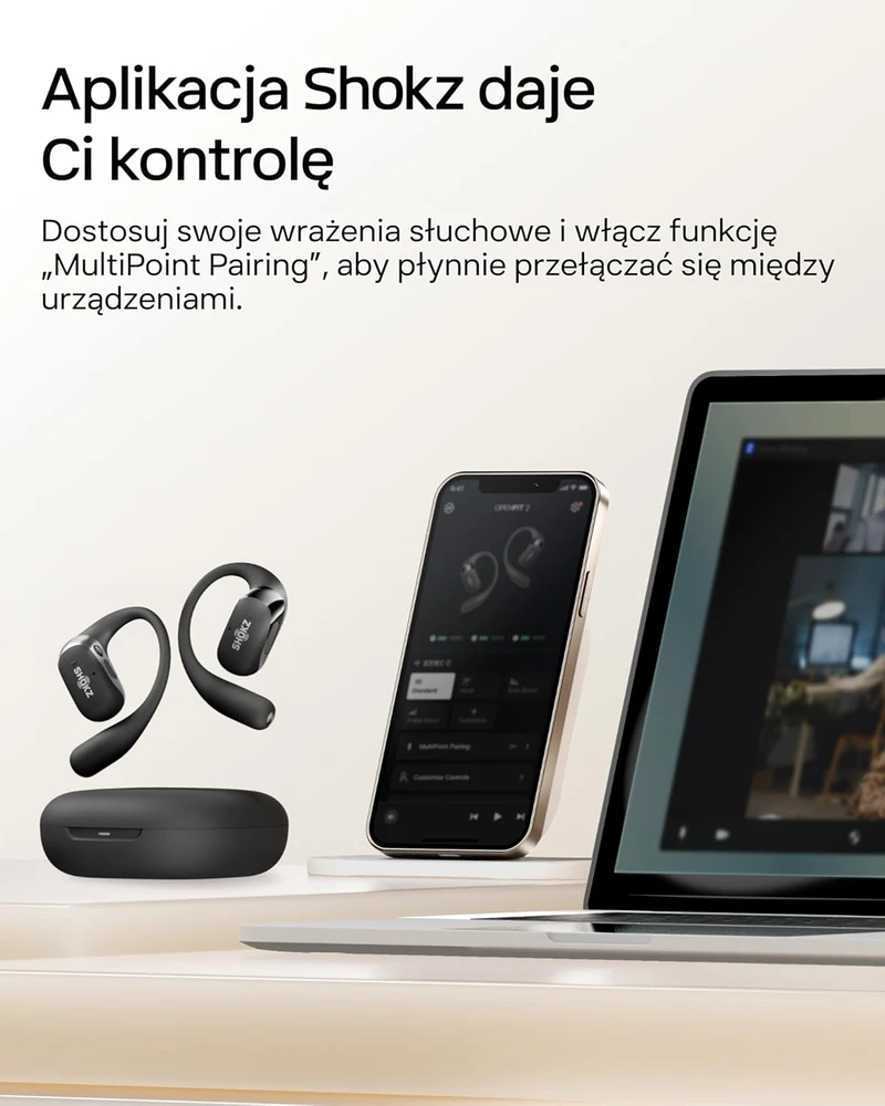 SHOKZ OpenFit 2 belaidės atviros ausies ausinės su mikrofonu, Bluetooth 5.0, IP55, juodos