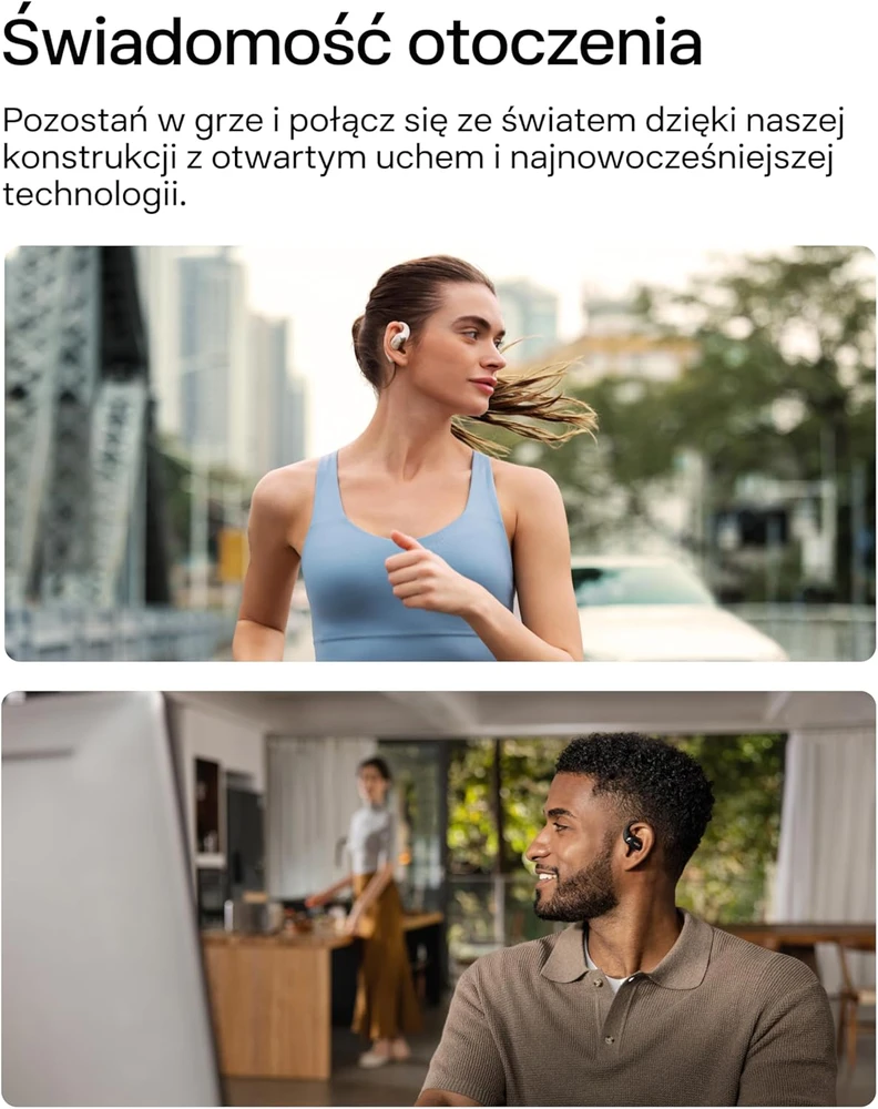 SHOKZ OpenFit 2 belaidės atviros ausies ausinės su mikrofonu, Bluetooth 5.0, IP55, juodos