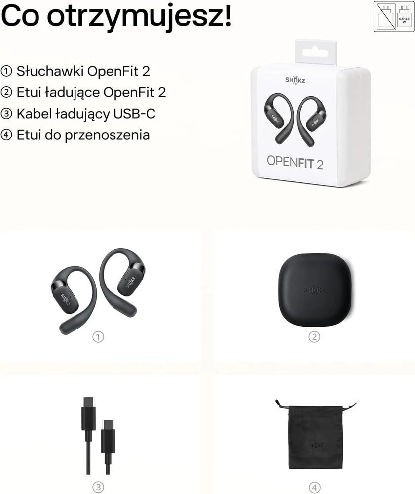 SHOKZ OpenFit 2 belaidės atviros ausies ausinės su mikrofonu, Bluetooth 5.0, IP55, juodos