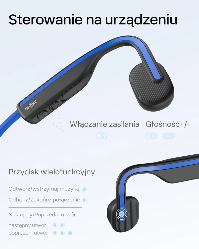 SHOKZ OpenMove kaulinio laidumo belaidės ausinės su Bluetooth 5.1, atviros konstrukcijos, mėlynos, S661