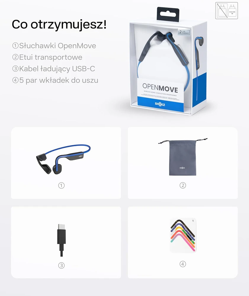 SHOKZ OpenMove kaulinio laidumo belaidės ausinės su Bluetooth 5.1, atviros konstrukcijos, mėlynos, S661