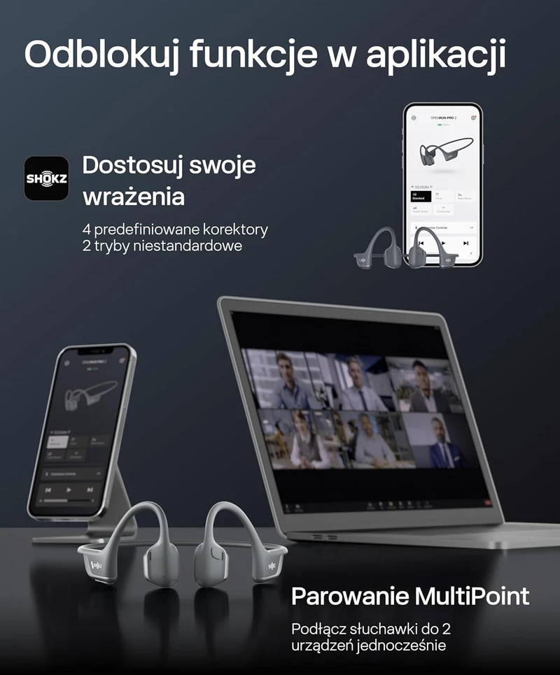 SHOKZ sportinės ausinės OpenRun Pro 2, kaulų laidumo, Bluetooth 5.3, mikrofonas, IP55, 12h veikimo, juodos