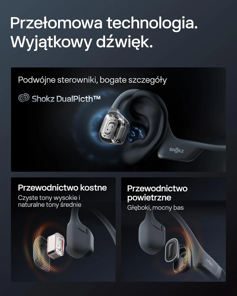 SHOKZ sportinės ausinės OpenRun Pro 2, kaulų laidumo, Bluetooth 5.3, mikrofonas, IP55, 12h veikimo, juodos