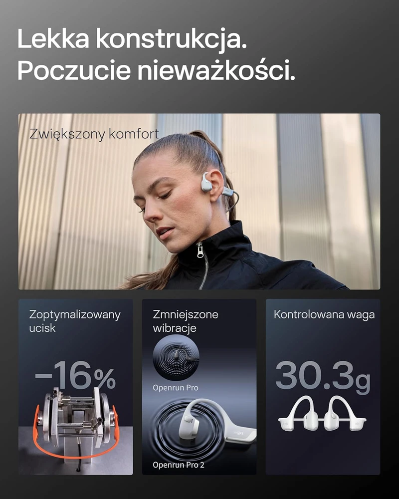 Aftershokz Shokz sportinės ausinės OpenRun Pro 2 su kaulų laidumo technologija, Bluetooth 5.3, mikrofonu ir IP55