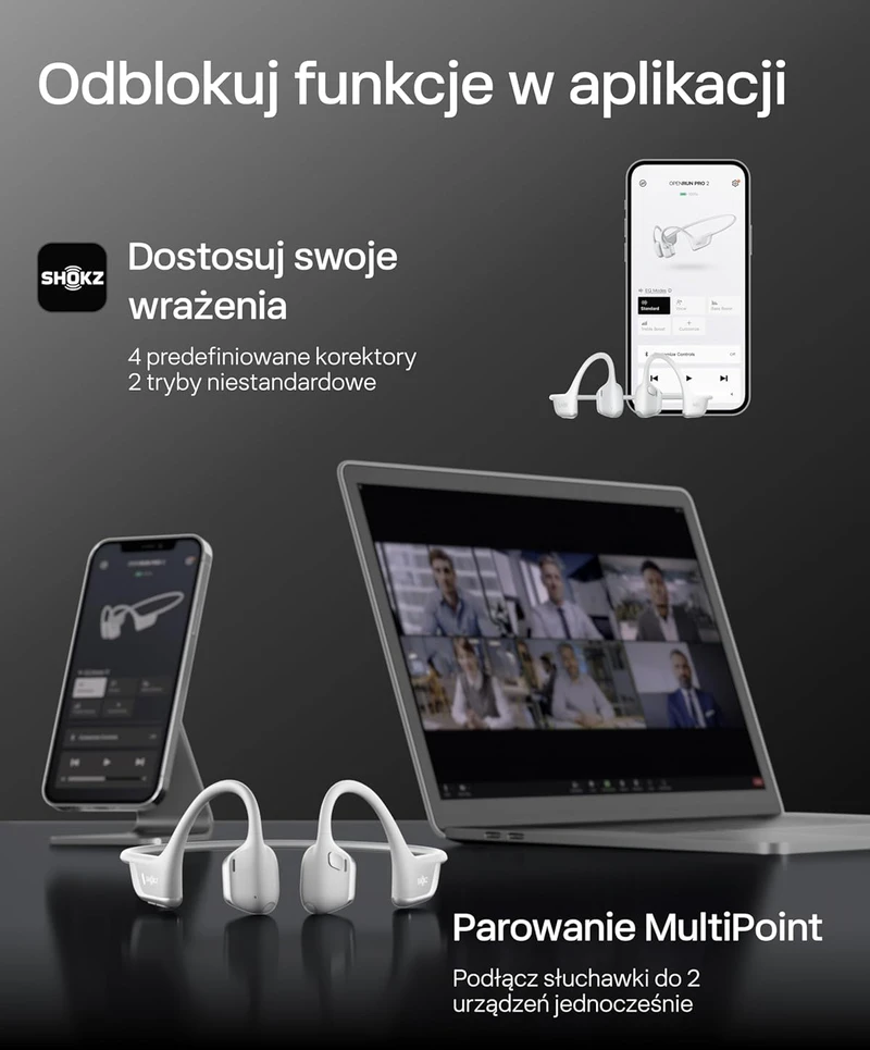 Aftershokz Shokz sportinės ausinės OpenRun Pro 2 su kaulų laidumo technologija, Bluetooth 5.3, mikrofonu ir IP55