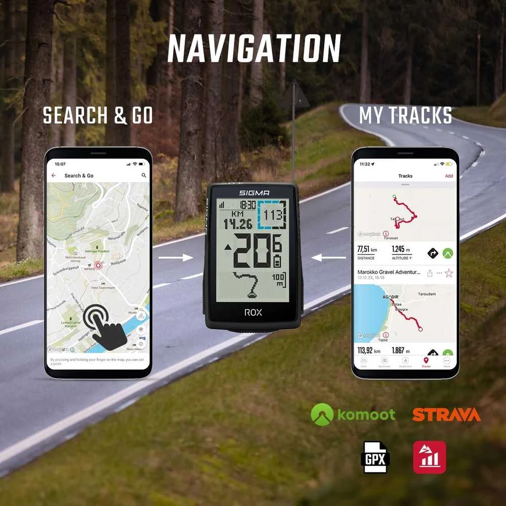 Sigma GPS dviračio kompiuteris su aukščio matuokliu, 2,4 colių LCD, Bluetooth, ROX 4,0 SE
