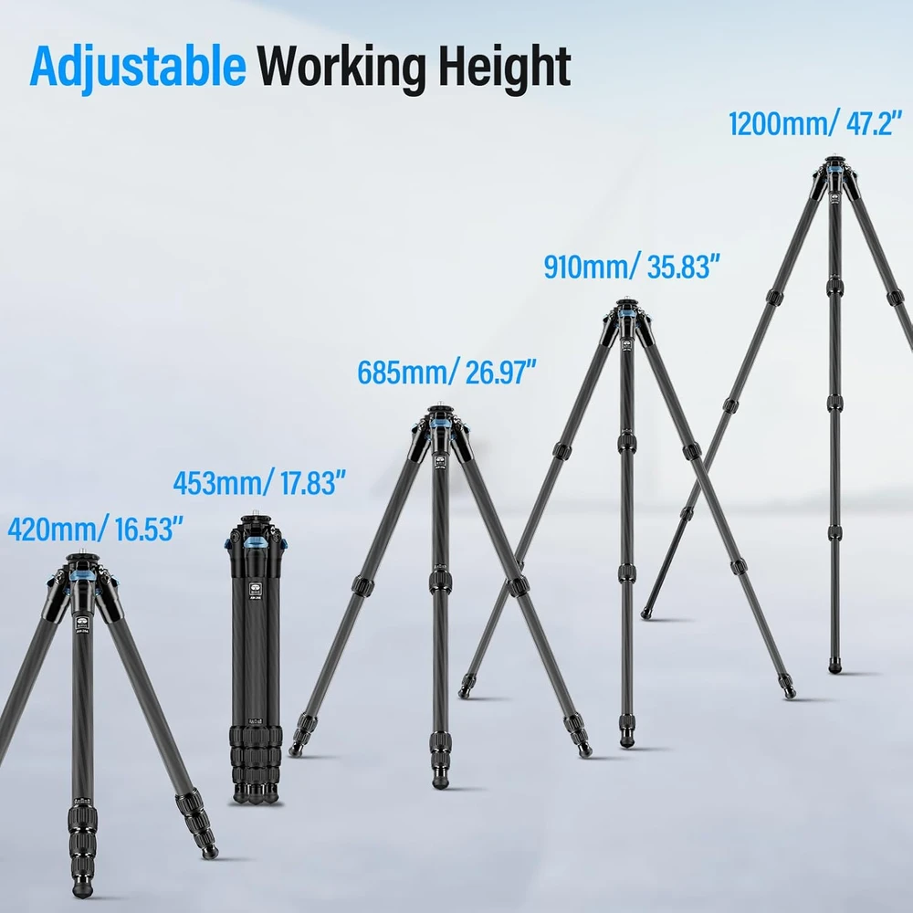 Sirui anglies pluošto trikojis fotoaparatui, 4 sekcijos, maks. 152 cm, maks. apkrova 15 kg, AM-284