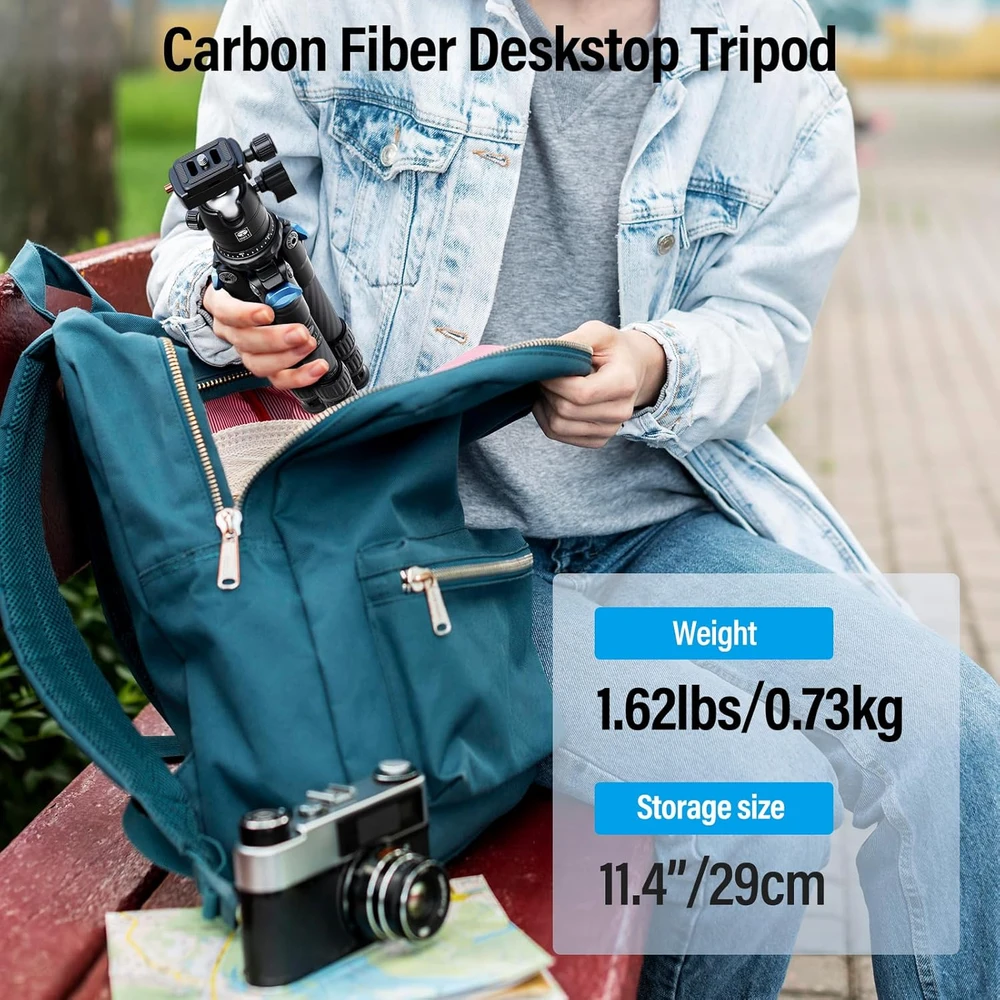 Sirui mini trikojis iš anglies pluošto, 35 cm aukščio, su 360° galvute B-00K, maksimalus apkrovimas 15 kg, AM-223+B-00K