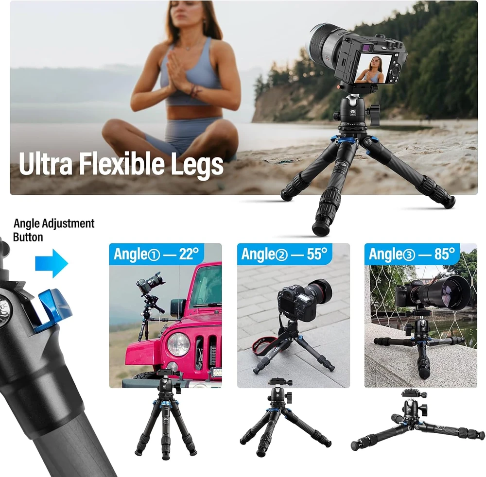Sirui mini trikojis iš anglies pluošto, 35 cm aukščio, su 360° galvute B-00K, maksimalus apkrovimas 15 kg, AM-223+B-00K