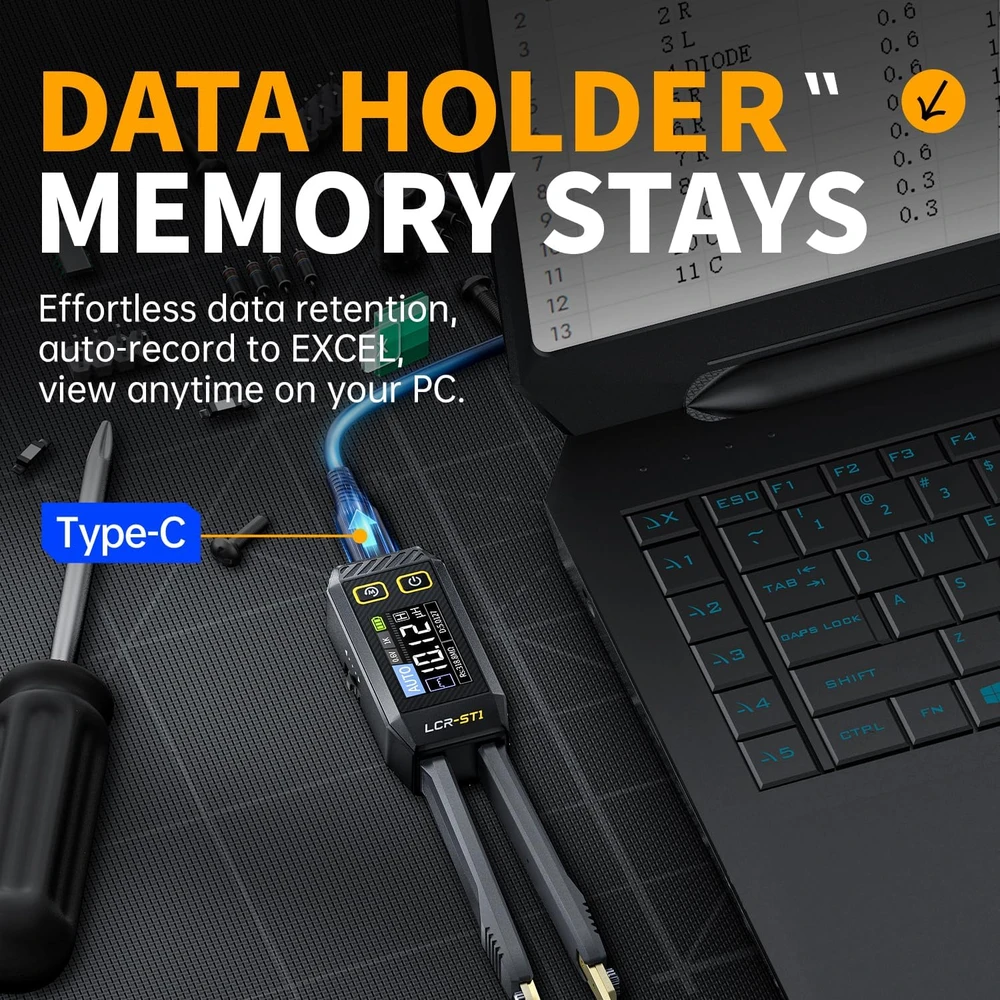 SiRyder LCR matavimo pincetas SMD komponentams, 10 kHz, USB-C, LCR-ST1