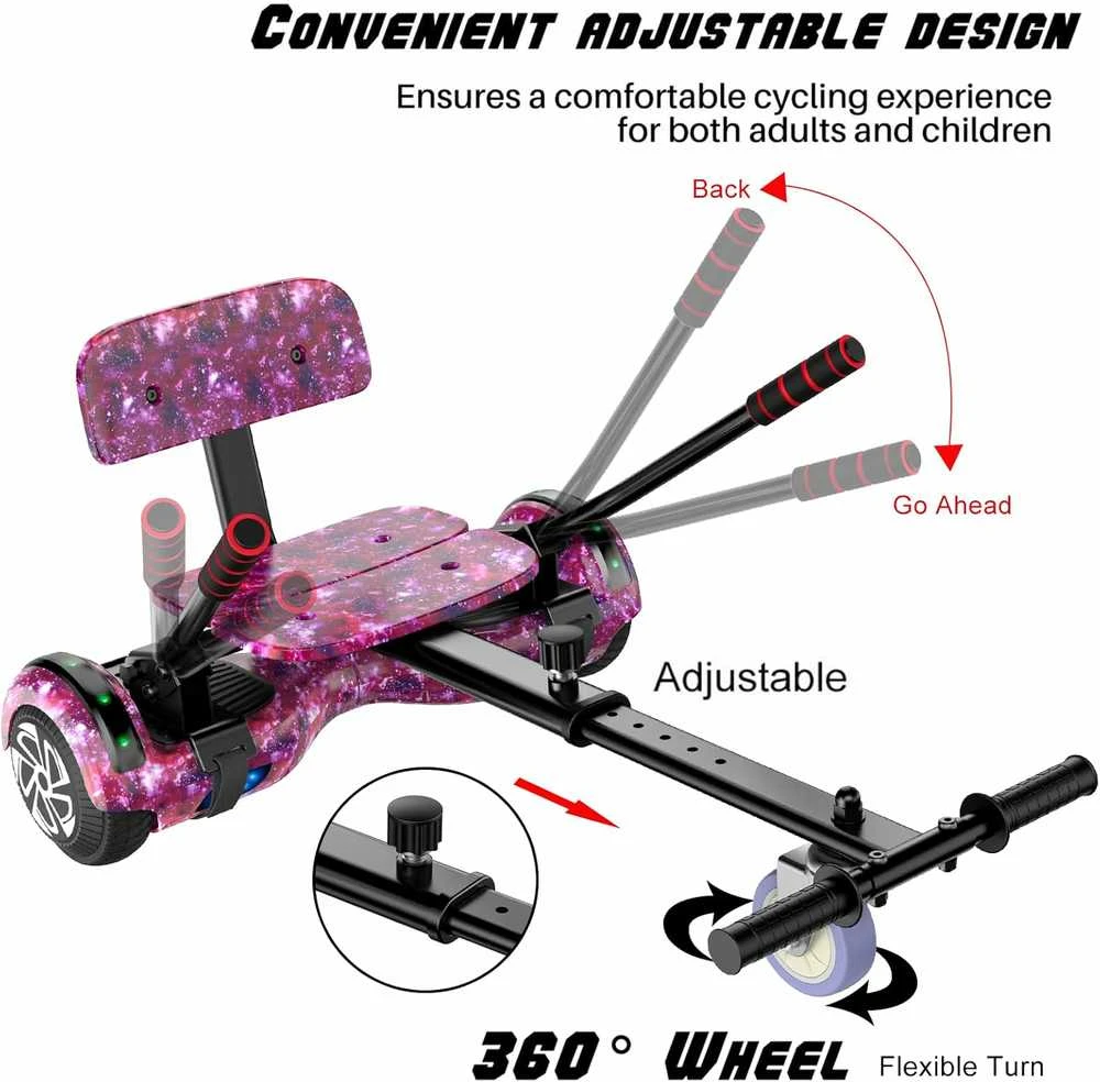 SISIGAD elektrinė riedlentė su GoKart priedu ir LED, 6,5 colių, vaikams