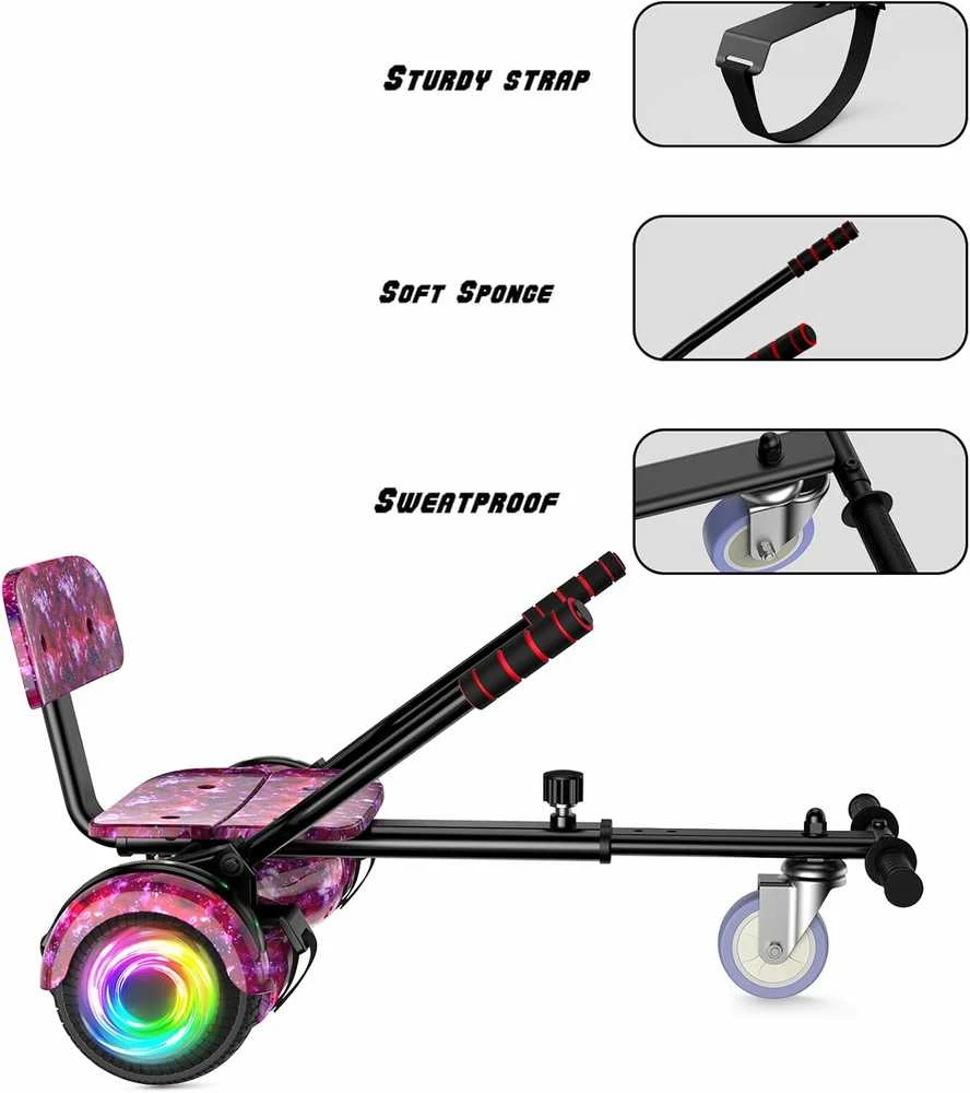 SISIGAD elektrinė riedlentė su GoKart priedu ir LED, 6,5 colių, vaikams