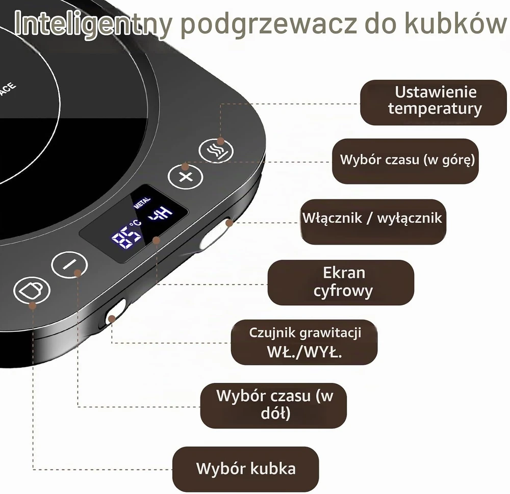 SIVQIKE kavos puodelių šildytuvas 36 W su 9 temperatūros nustatymais DS1292