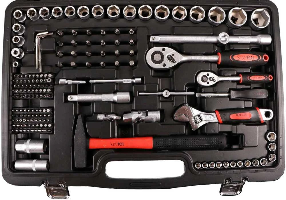 SIXTOL įrankių rinkinys 350 dalių, metalinė gręžtuko galvutė, lagaminas, SX3032
