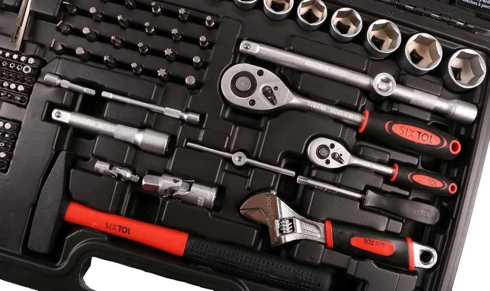 SIXTOL įrankių rinkinys 350 dalių, metalinė gręžtuko galvutė, lagaminas, SX3032