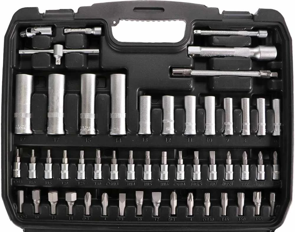 SIXTOL įrankių rinkinys 94 vnt. gręžtuvų ir galvučių komplektas metalinėje lagaminėlyje SX3023