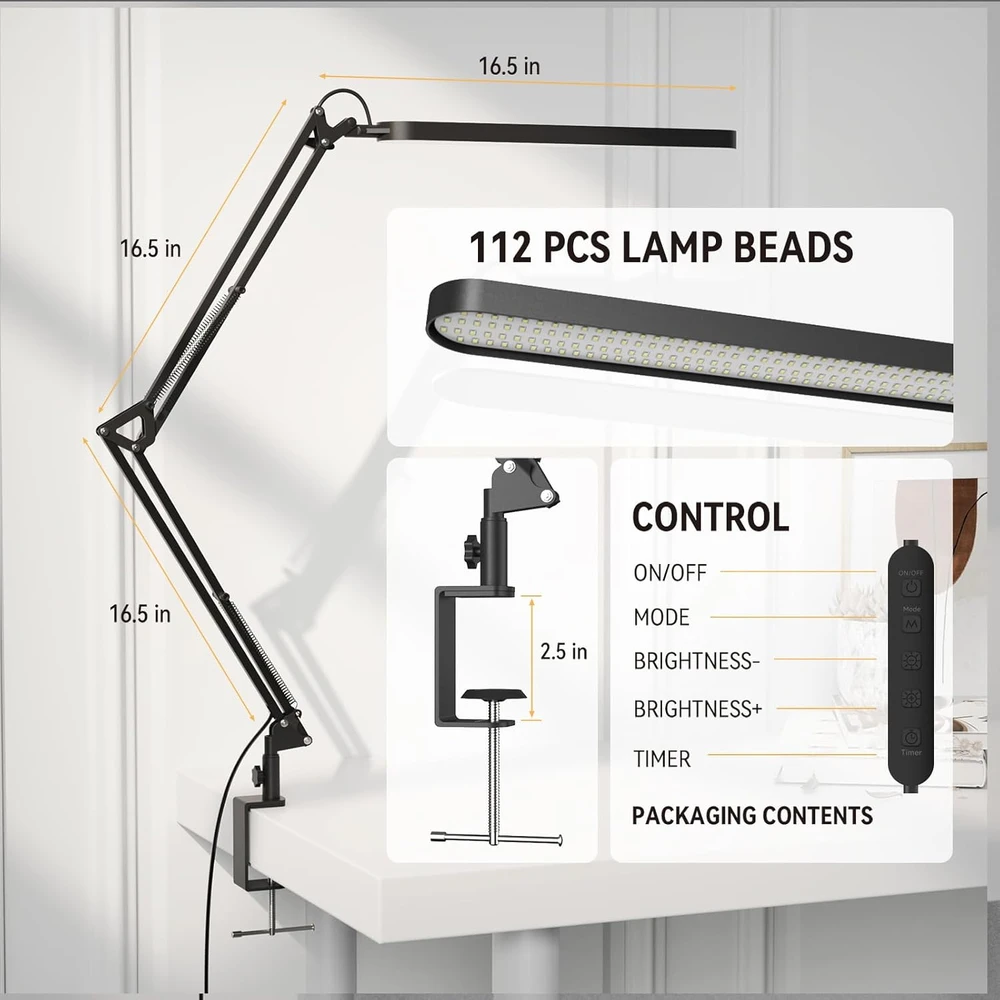 SKYLEO LED stalinė lempa 12 W su spaustuku, reguliuojama svirtimi ir USB maitinimu A018