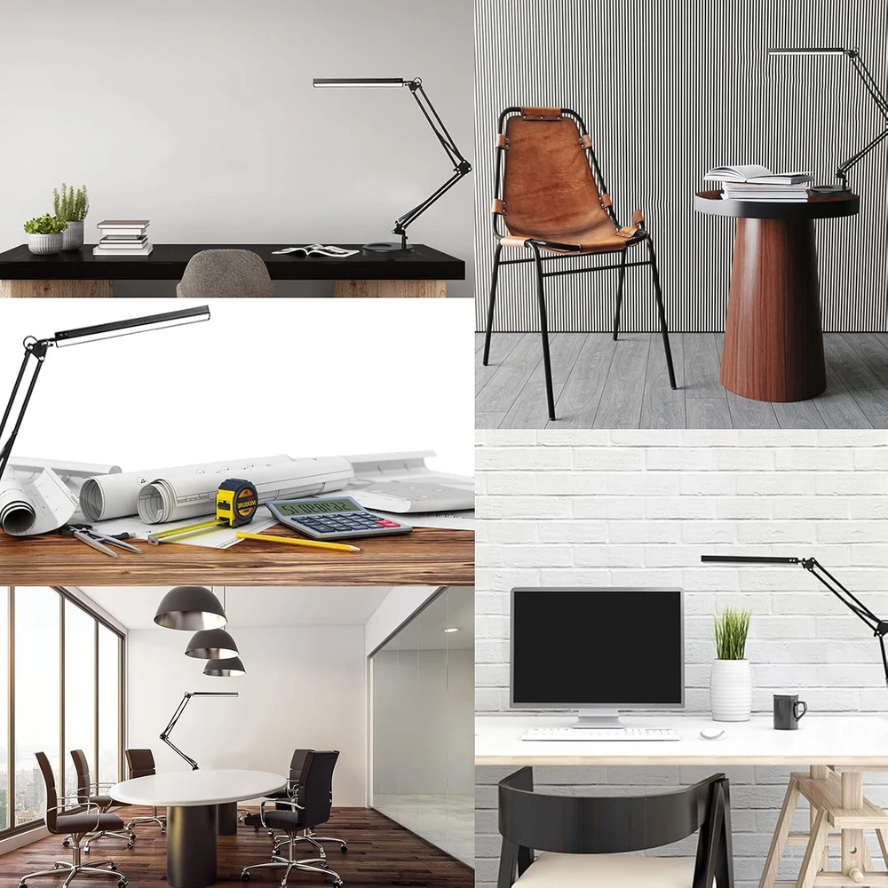 SKYLEO LED stalinė lempa su pagrindu ir spaustuku, 3 režimai, Noir Base et Clip