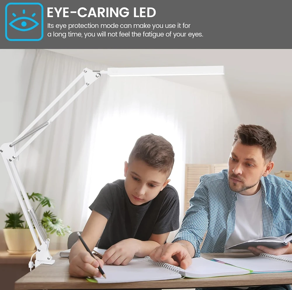 SKYLEO LED stalinė lempa su spaustuku, 10 W, 3 šviesos režimai, Blanc Clip