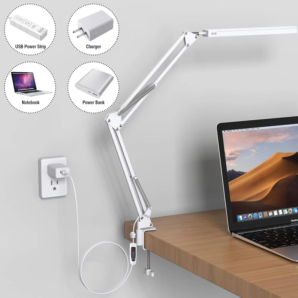 SKYLEO LED stalinė lempa su spaustuku, 10 W, 3 šviesos režimai, Blanc Clip