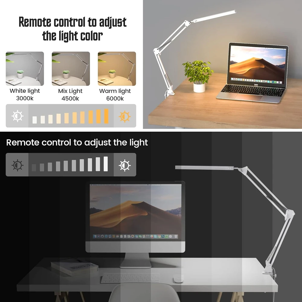 SKYLEO LED stalinė lempa su spaustuku, 10 W, 3 šviesos režimai, Blanc Clip