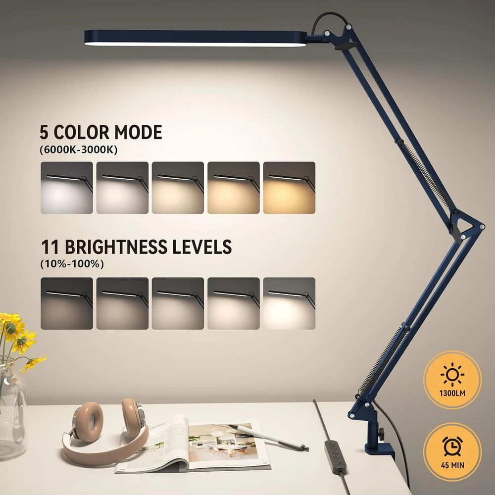 SKYLEO LED stalinė lempa su spaustuku, 12 W, 5 spalviniai režimai, A018
