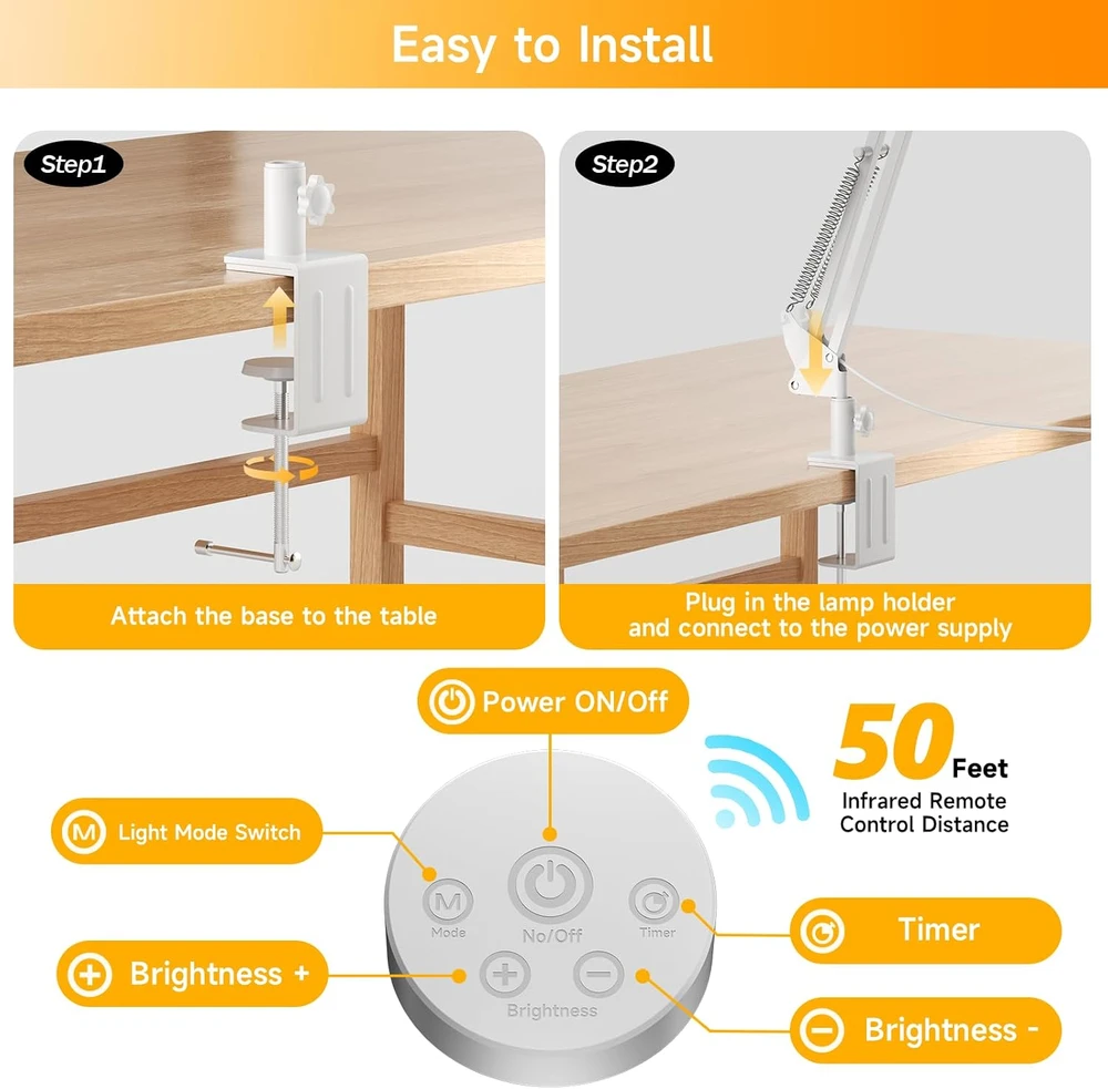 SKYLEO LED stalinė lempa su spaustuku, 24 W, 2400 lm, nuotolinio valdymo pultu, B002