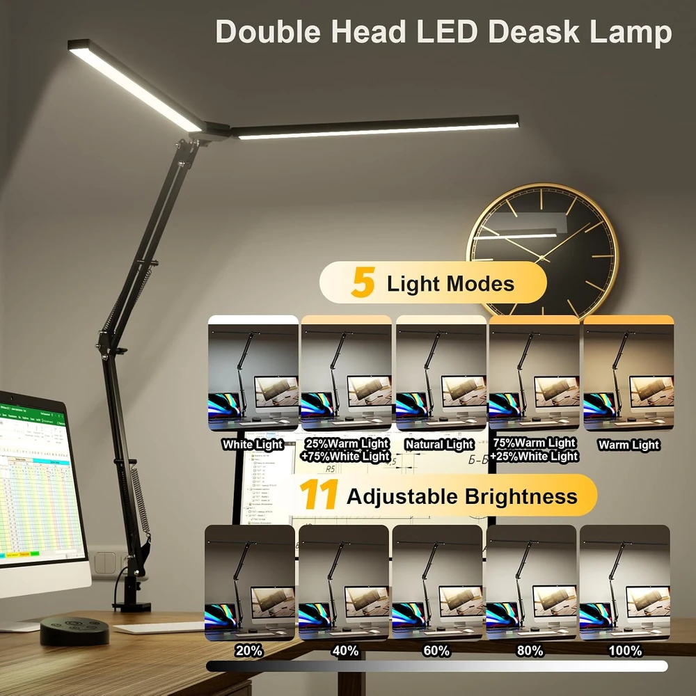 SKYLEO LED stalinė lempa su spaustuku, 2400 lm, 24 W, reguliuojama 3500–7000 K, B002