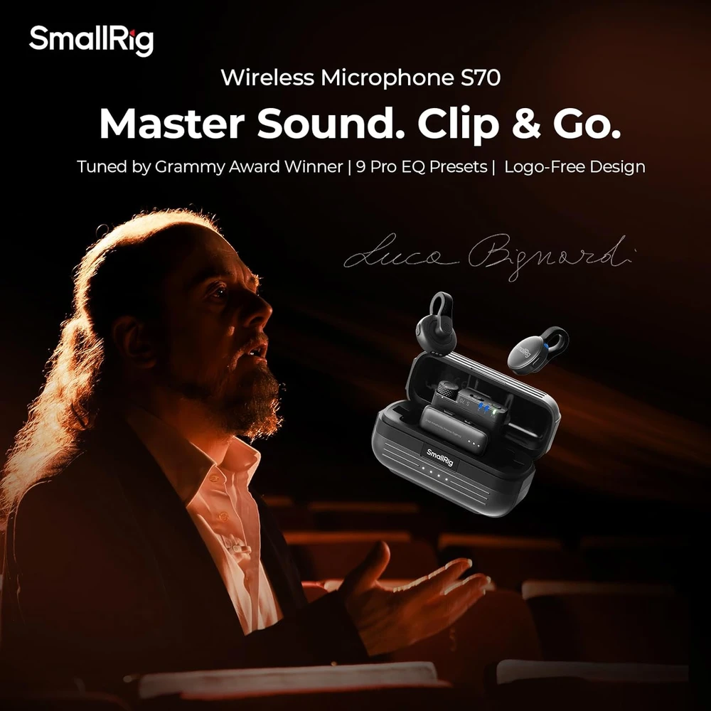 SmallRig belaidis mikrofonas S70 su USB-C ir 3,5 mm sąsajomis, vloggingui, redukcija, 48 kHz 24 bit