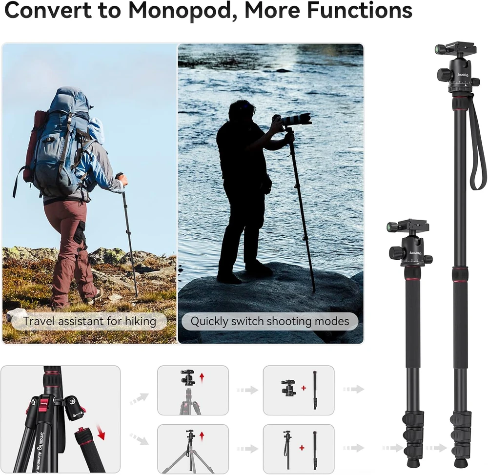 SmallRig Selection fotoaparato trikojis 200 cm, monopodis, rutulinė galvutė, aliuminio-magnio korpusas, 3474-SS