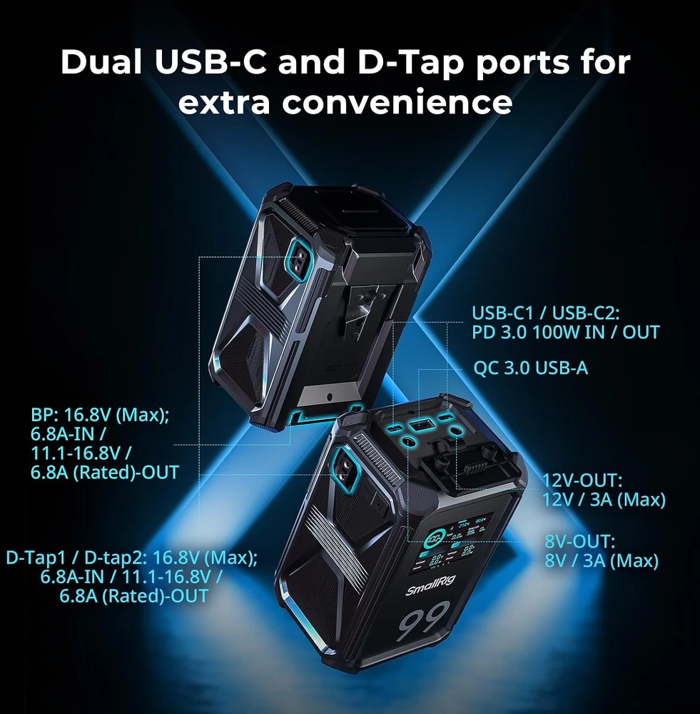 SmallRig V-Mount akumuliatorius 99 Wh 6800 mAh 100 W su USB-C PD 3.0 X99
