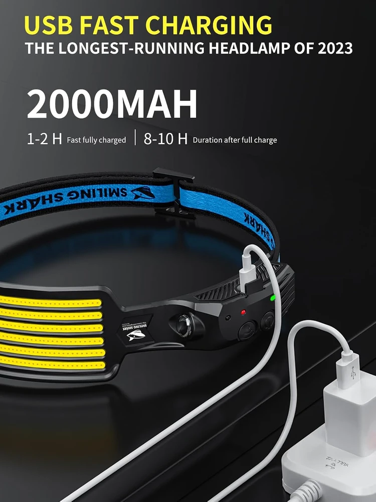 Smiling Shark įkraunamas LED galvos žibintas 350 lm, 230°, su judesio jutikliu TD-0123