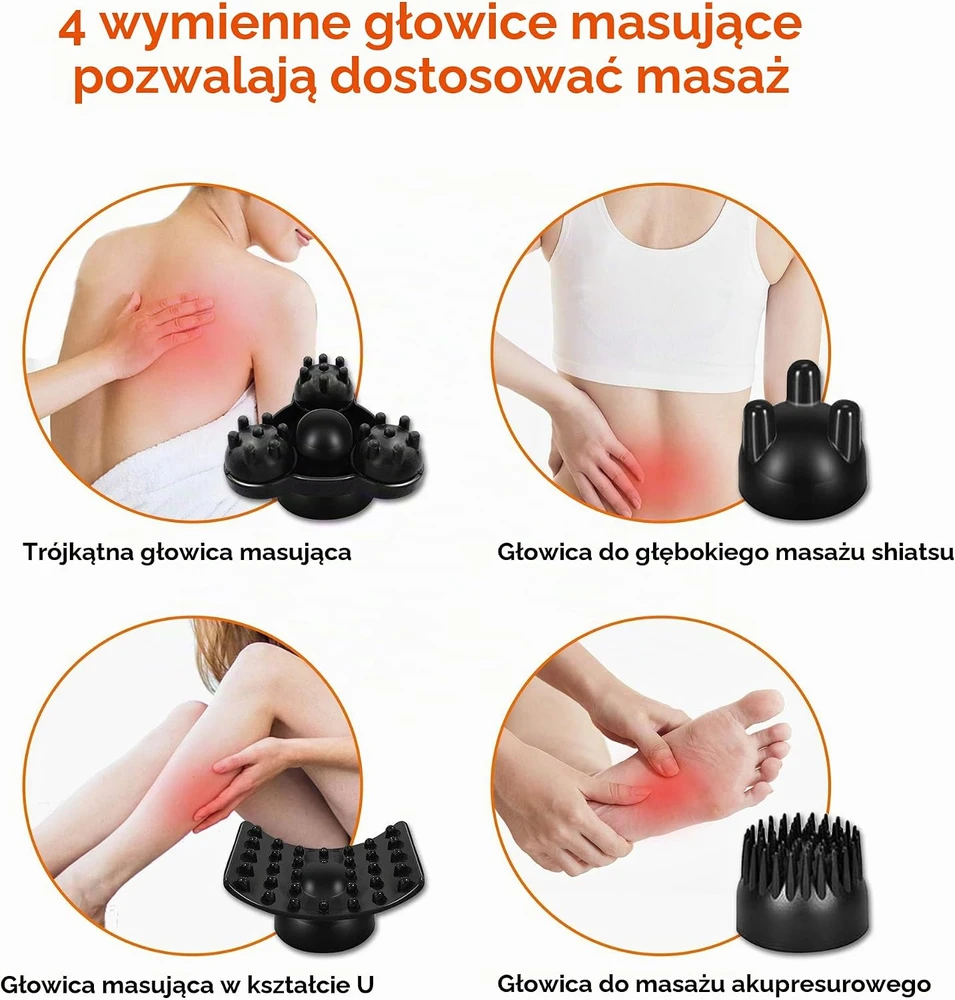 Snailax rankinis smūginis masažuoklis su šildymu, 4 galvutėmis, belaidis SL-482-EUVC