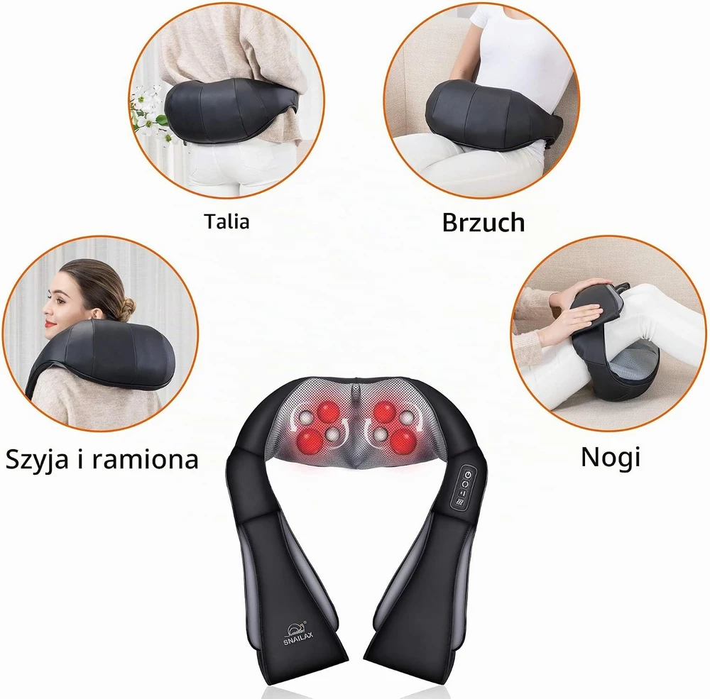 Snailax Shiatsu kaklo ir pečių masažuoklis su šildymu, 3D voleliu, SL-632N-EUVC
