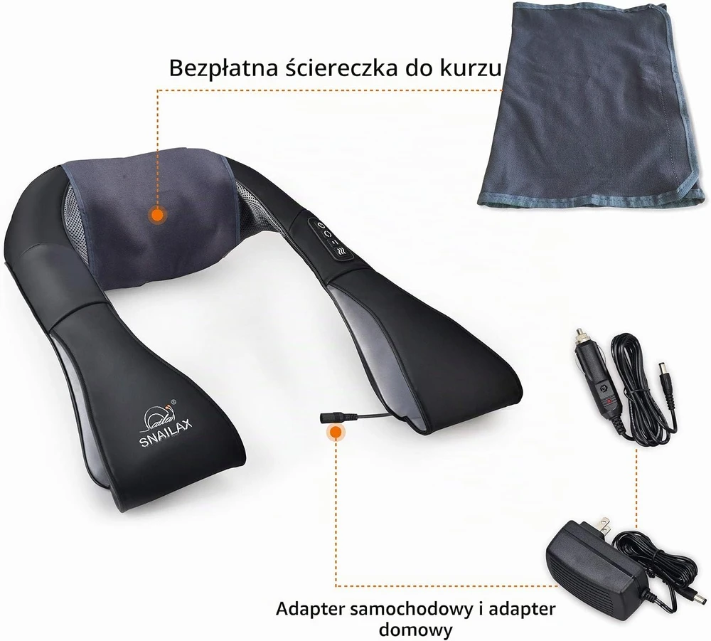 Snailax Shiatsu kaklo ir pečių masažuoklis su šildymu, 3D voleliu, SL-632N-EUVC