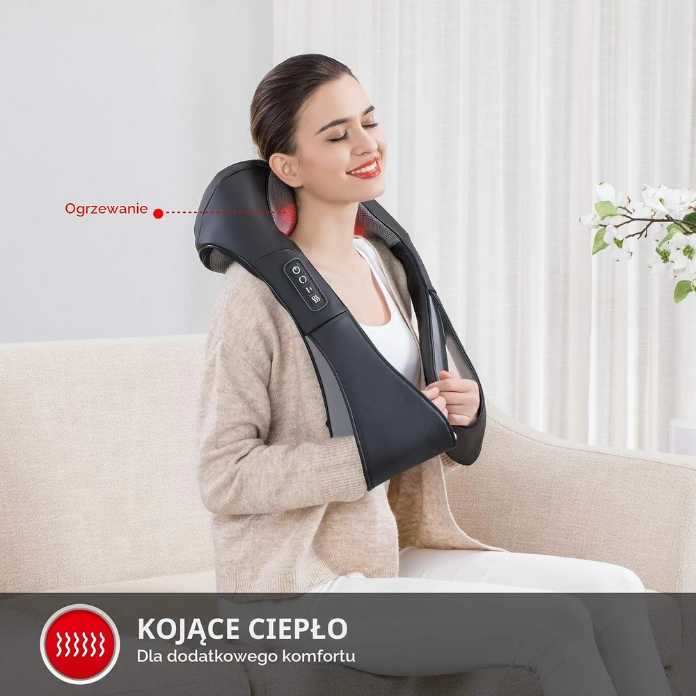 Snailax Shiatsu kaklo ir pečių masažuoklis su šildymu, 3D voleliu, SL-632N-EUVC