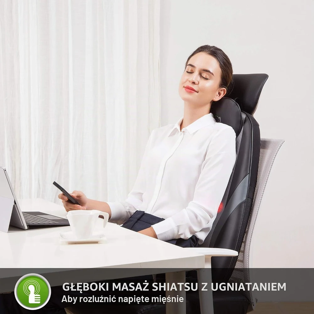 Snailax Shiatsu masažinis fotelio kilimėlis su šildymu ir geliniais mazgais SL-256G-EU
