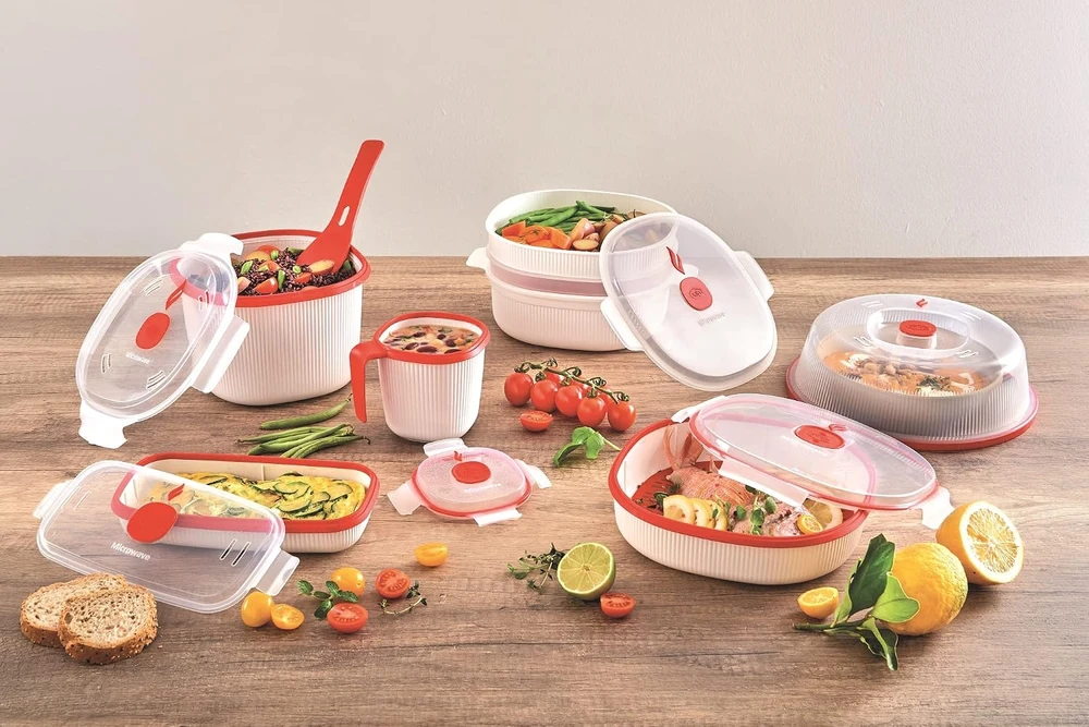 Snips mikrobangų krosnelės indų rinkinys ryžiams ir garinimui, 5 dalių, 075167