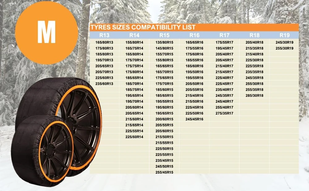SNOWGO tekstilinės sniego kojinės automobiliams, 2 vnt., M dydis, EN 16662-1