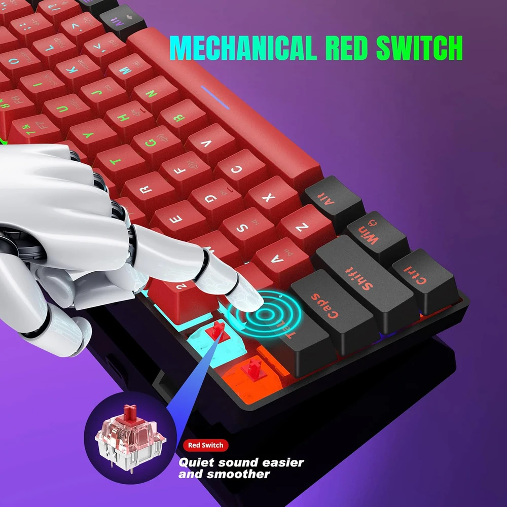 Snpurdiri mechaninė žaidimų klaviatūra, 60%, 61 mygtukas, RGB apšvietimas, USB-C jungtis, mėlynas perjungiklis