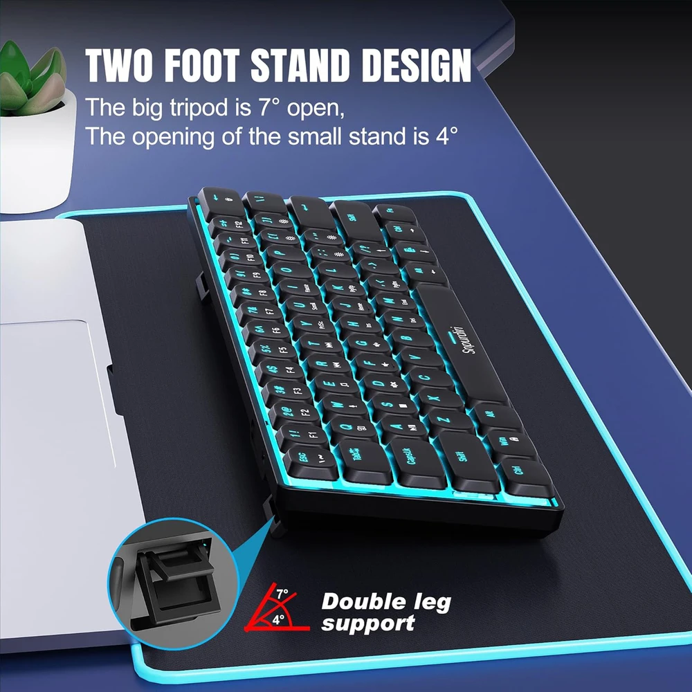 Snpurdiri mechaninė žaidimų klaviatūra 60 proc. su LED apšvietimu, USB-C jungtis, 61 klavišo mini QWERTY, juoda, raudoni jungikliai