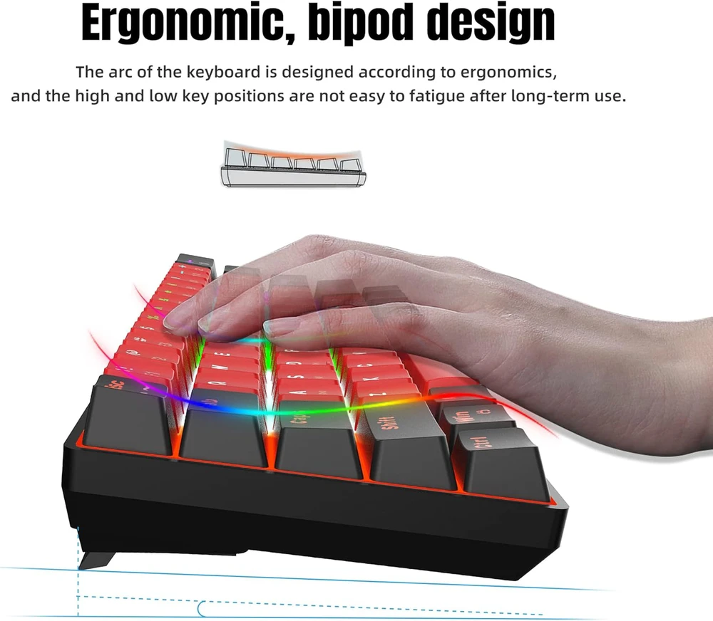 Snpurdiri mechaninė žaidimų klaviatūra, 60%, 61 mygtukas, RGB apšvietimas, USB-C jungtis, mėlynas perjungiklis