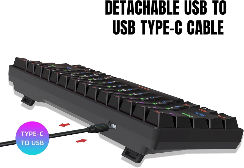Snpurdiri mechaninė žaidimų klaviatūra, 60%, RGB, 61 klavišas, mėlynas jungiklis, laidinė, juoda