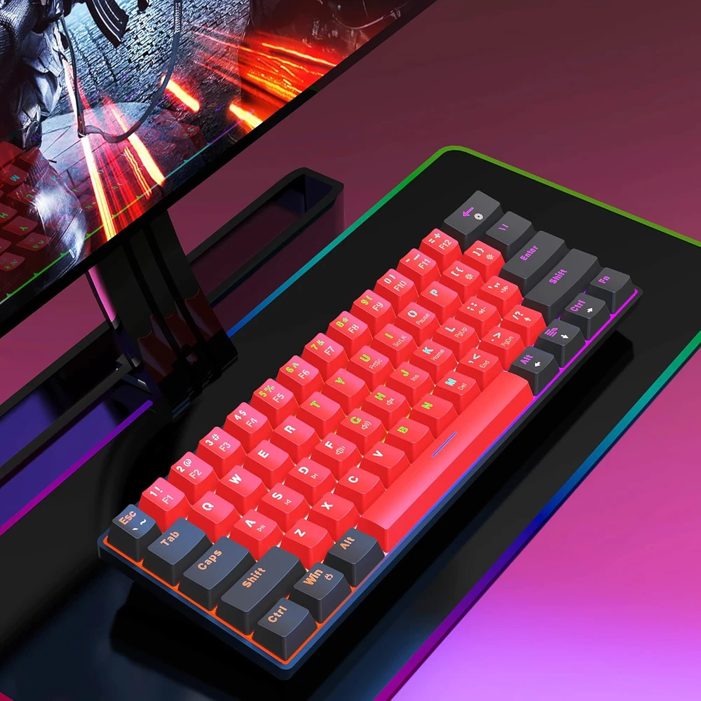 Snpurdiri mechaninė žaidimų klaviatūra, 60%, 61 mygtukas, RGB apšvietimas, USB-C jungtis, mėlynas perjungiklis