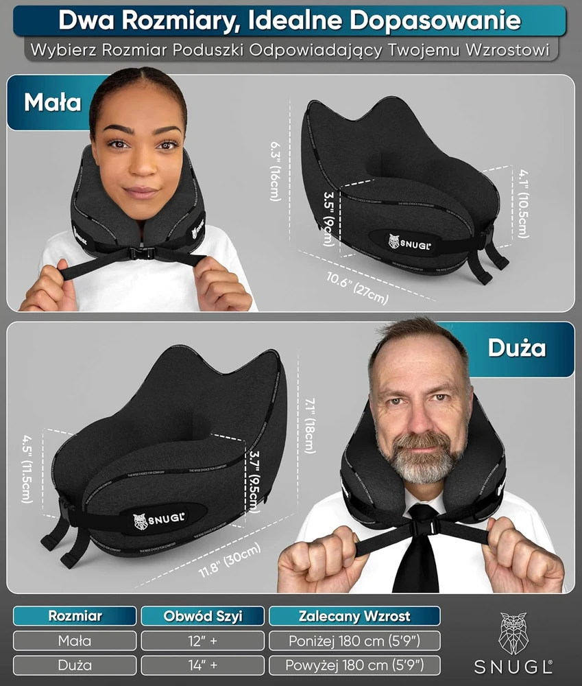 SNUGL kelioninė kaklo pagalvė su memory putomis, ergonomiška, skalbiama, juoda, SNU-TRA-PIL-V01