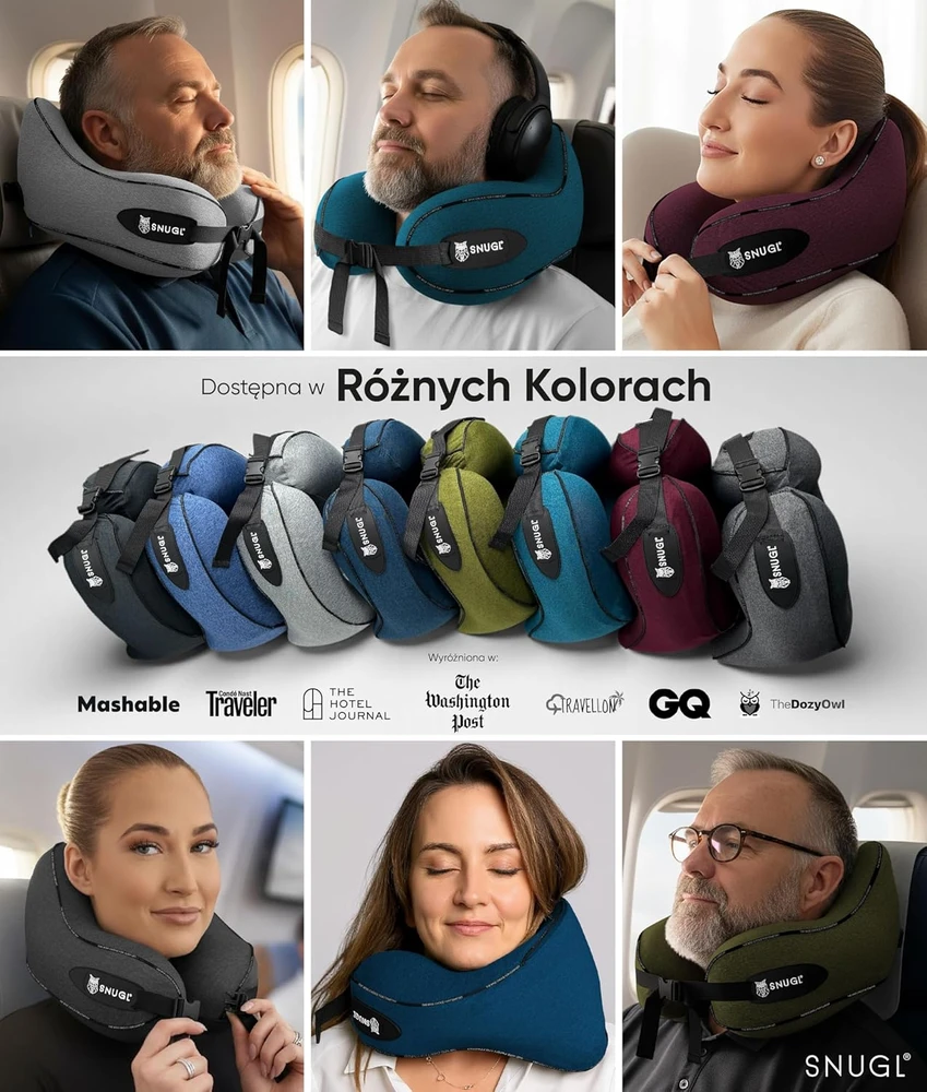 SNUGL kelioninė kaklo pagalvė su memory putomis, ergonomiška, skalbiama, juoda, SNU-TRA-PIL-V01